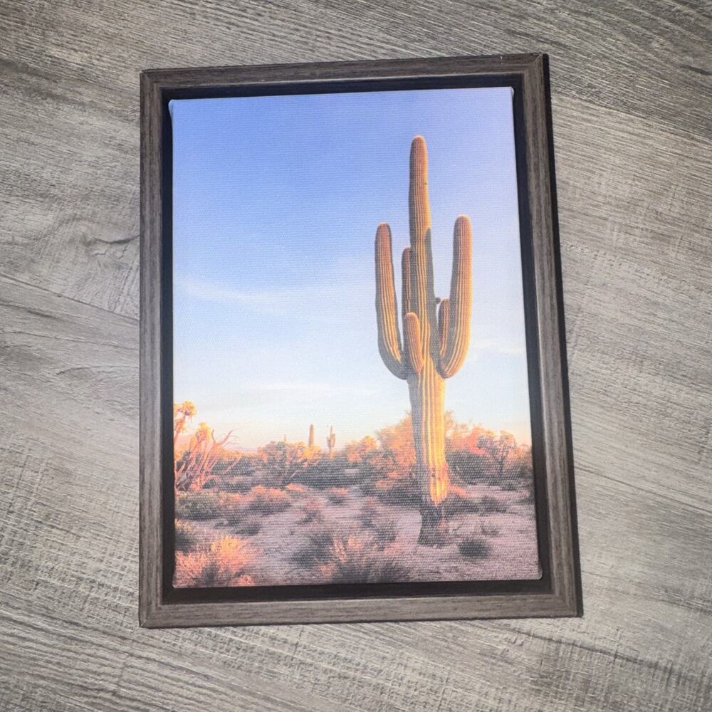 Hobby Lobby Saguaro Cactus Desert Framed Canvas Wall Art 5.89 x 7.89 Southwester